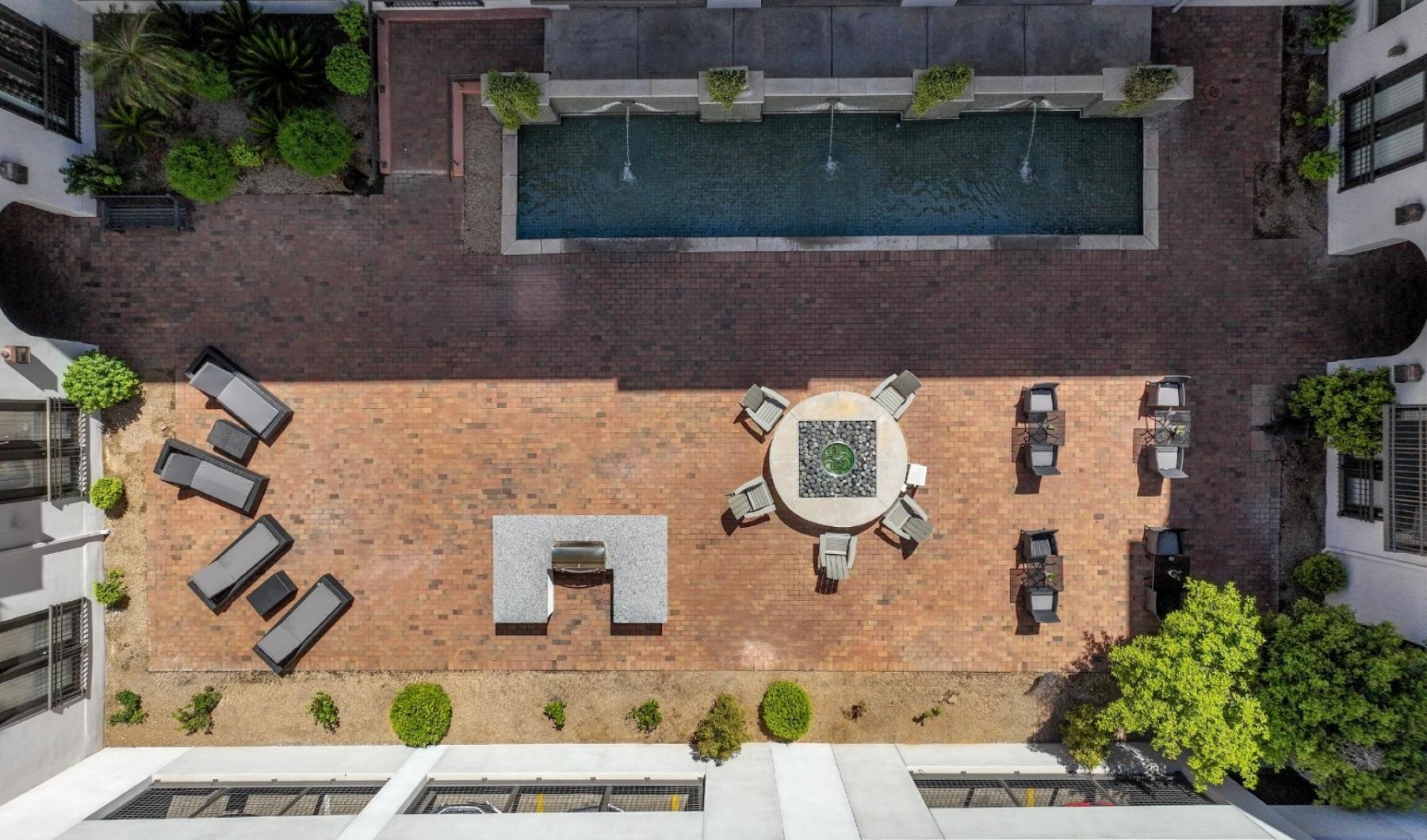 a building with a pool