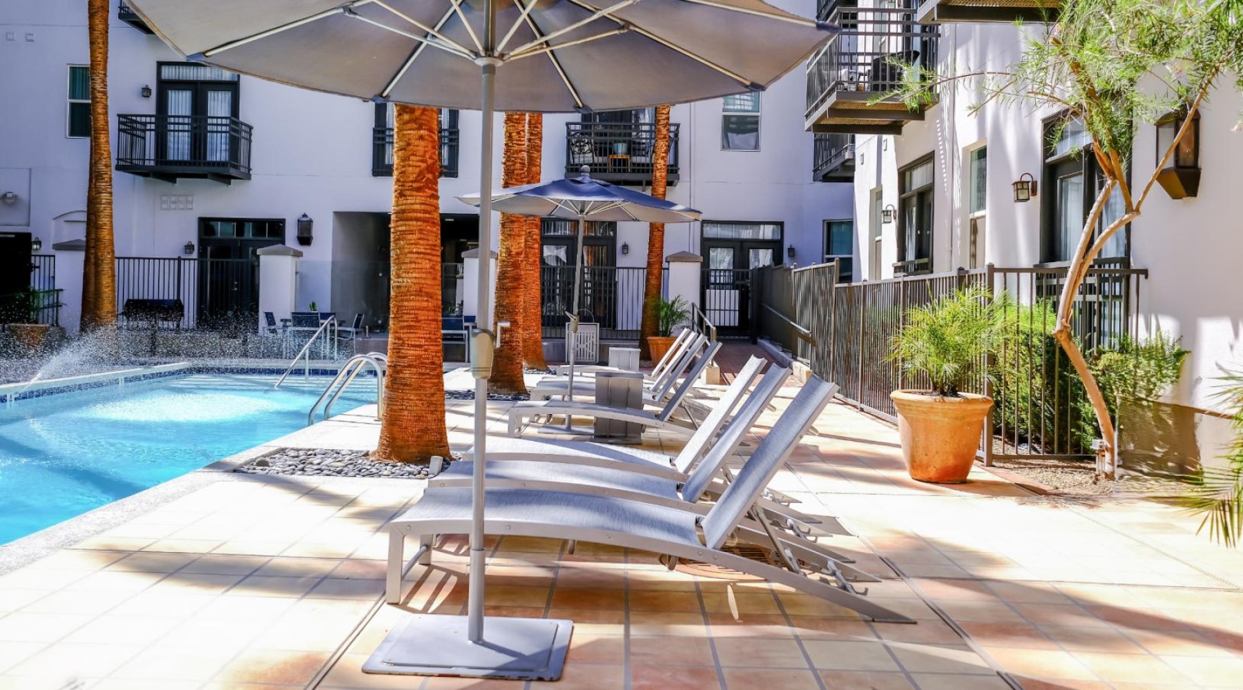 a pool in a courtyard