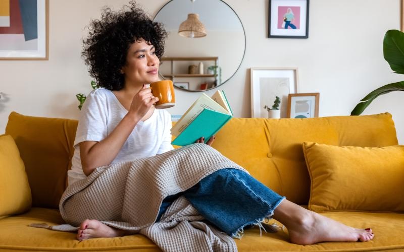 a person sitting on a couch