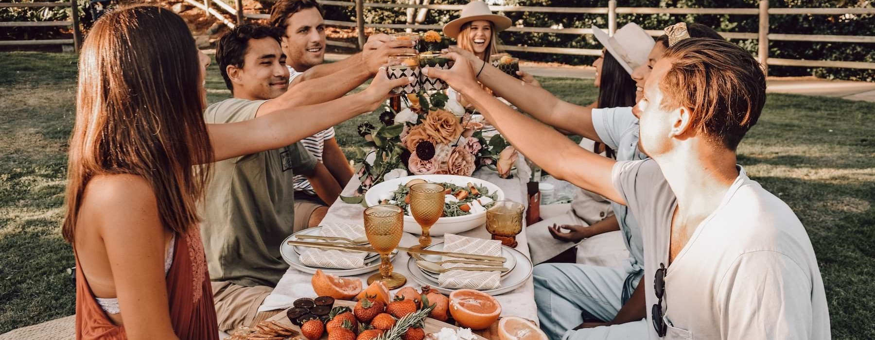 table with food and people