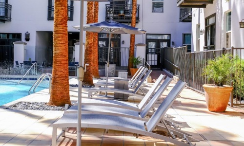 a pool in a courtyard